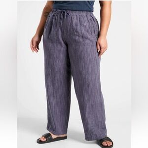 Athleta Cabo Linen Textured Wide Leg Rain Dance Medieval Violet Pants, Size 24
